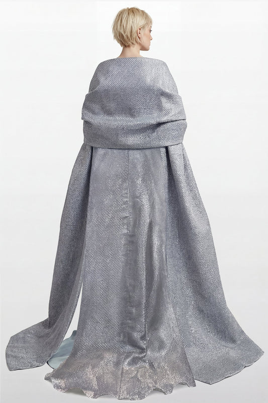 Beaded Crepe Gown with Draped Cape