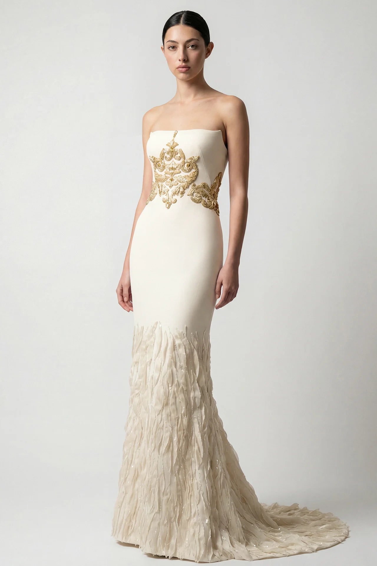 Embroidered Mermaid Gown with Cropped Jacket