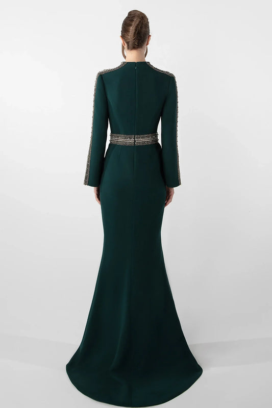 Long-Sleeve Embroidered Gown