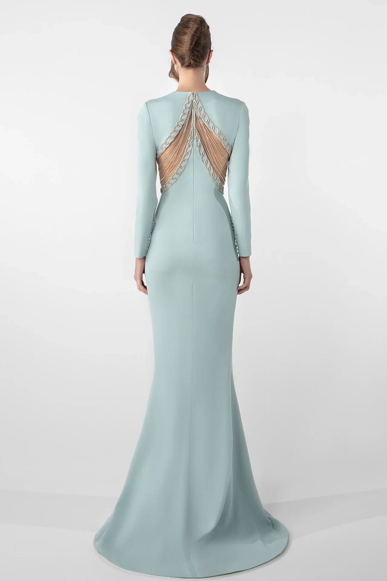 Fitted Crepe Dress with Crystal Chain Embroidery
