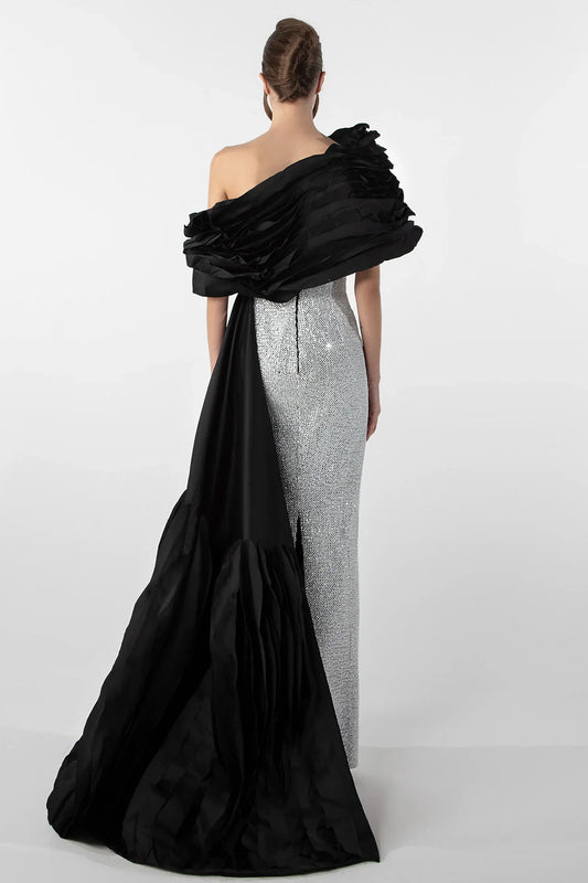 One-Shoulder Embroidered Column Gown