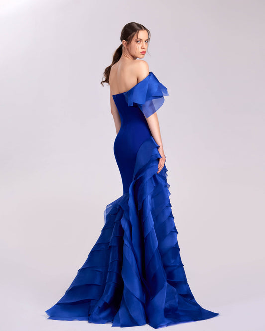 Graceful Ruffles: Off-Shoulder Mermaid Gown