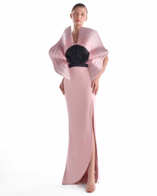 Flourishing Bloom Cascade, Pink and Noir Gown
