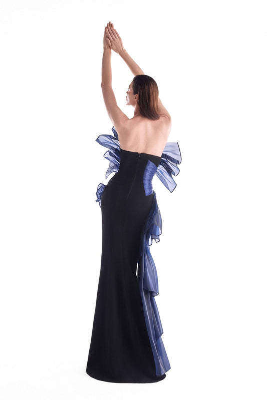 Twisted Dual Tone Fluid Organza Black Gown
