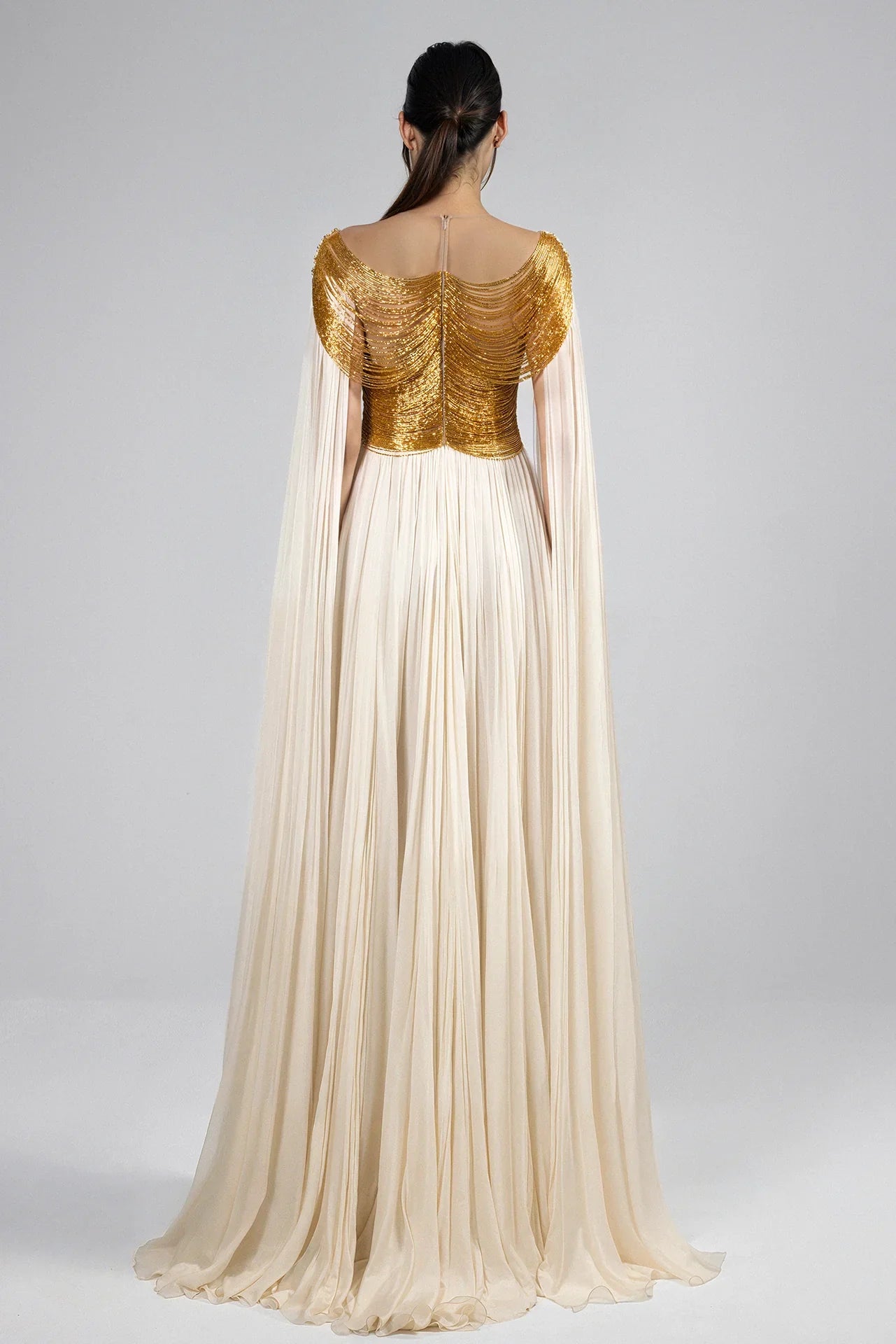 Embroidered Bodice Dress with Cape Sleeves
