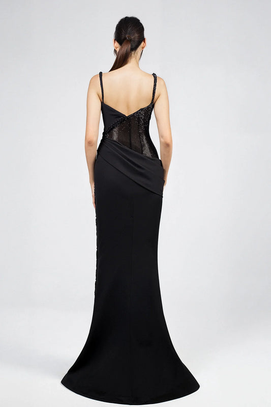 Crystal Mesh Panel Evening Dress