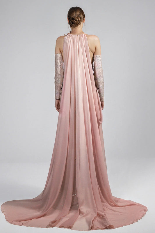 Sleeveless Sequin Dress with Cape