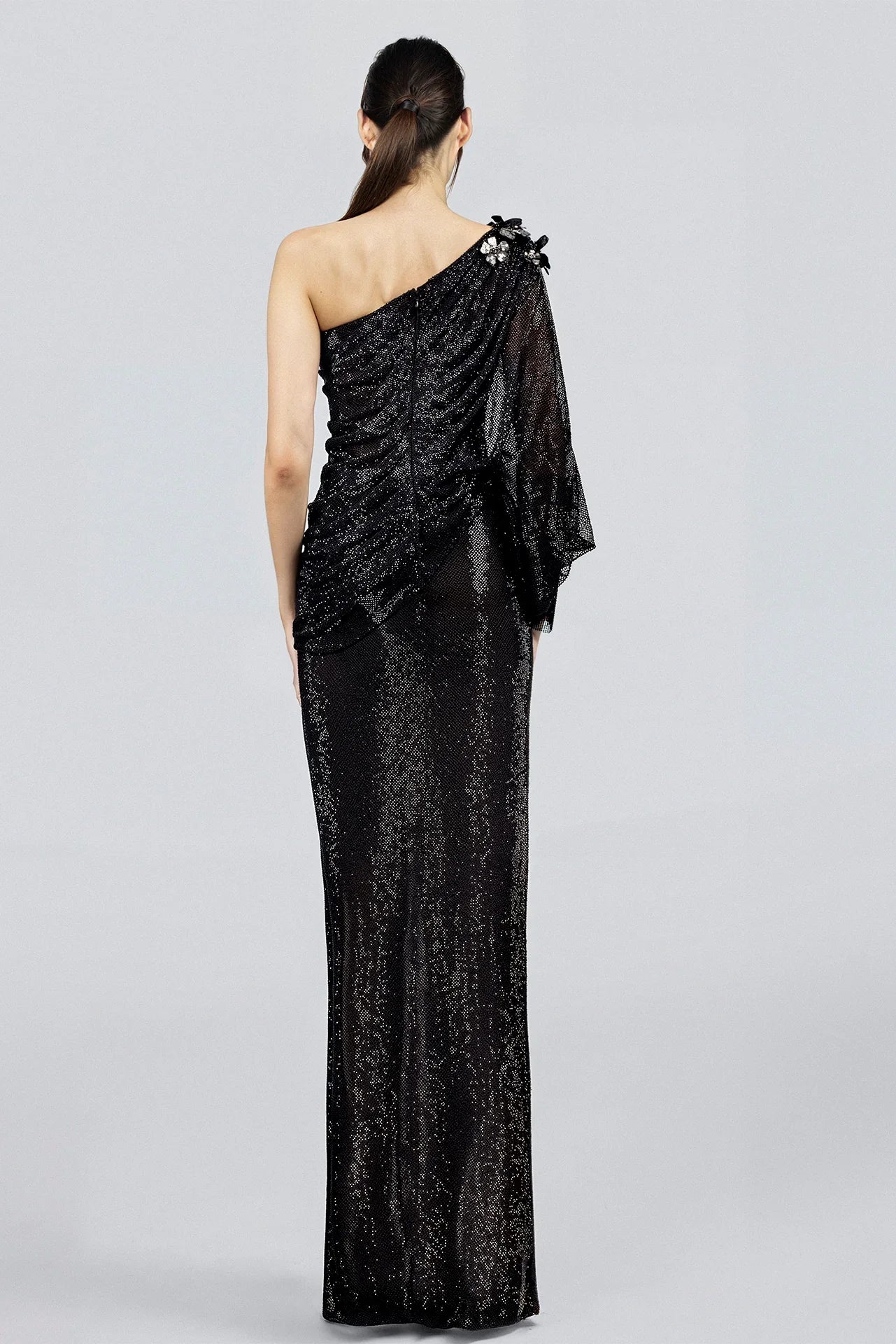 Asymmetric Sleeve Column Dress