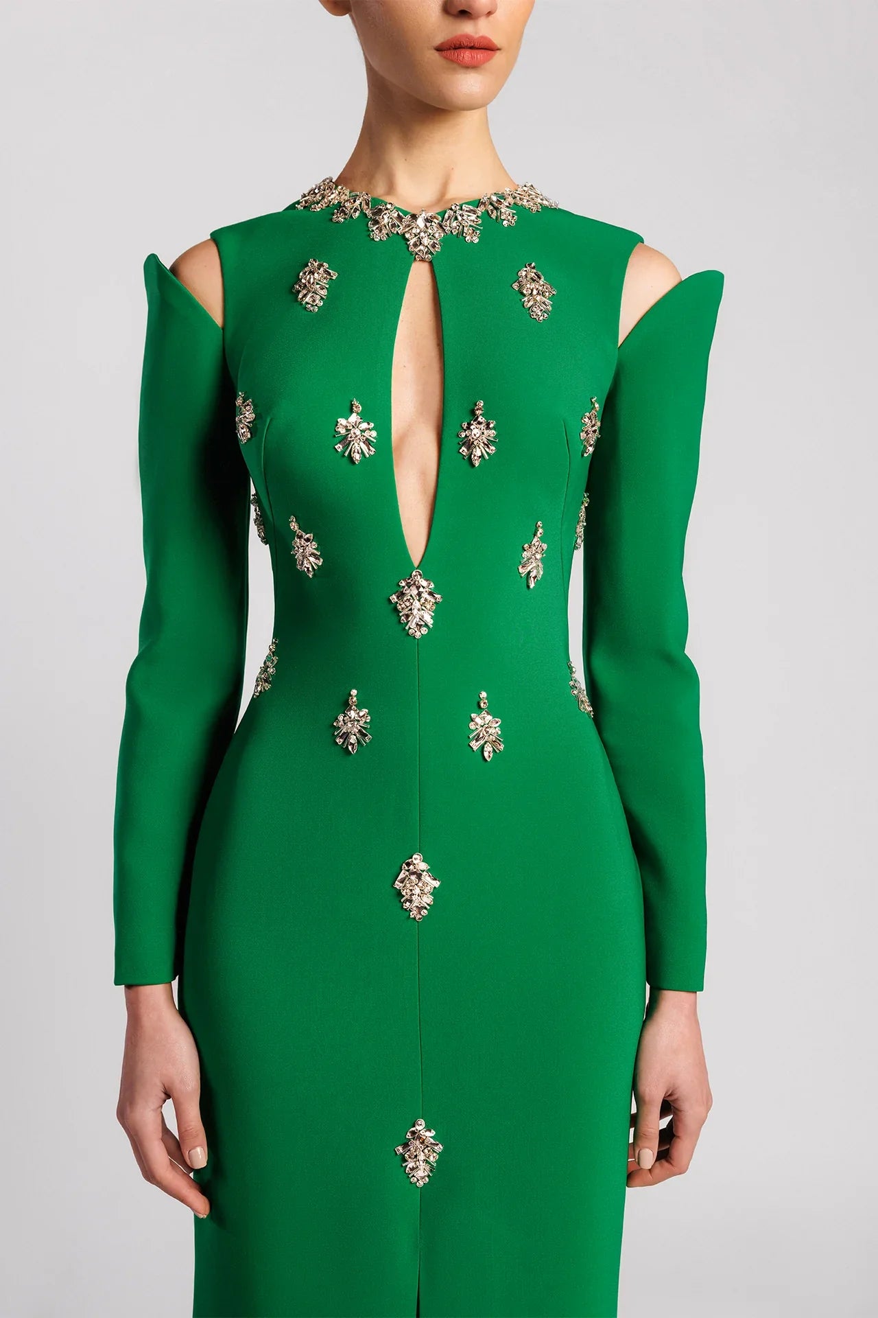 Mermaid Dress with Crystal Embroidery and Chest Slit