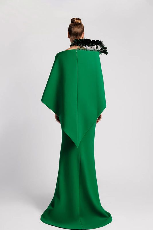 Feathered Cape Mermaid Evening Dress