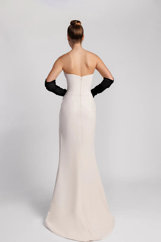 Strapless Mermaid Evening Dress with Swarovski Crystal Embroidery and Side Slit