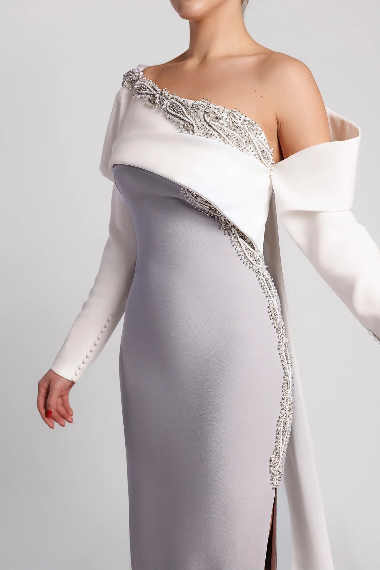 Off-the-Shoulder Evening Dress with Asymmetric Neckline