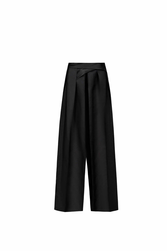 Wide-Leg Mikado Pants with Architectural Pleats and Razmir Waistband