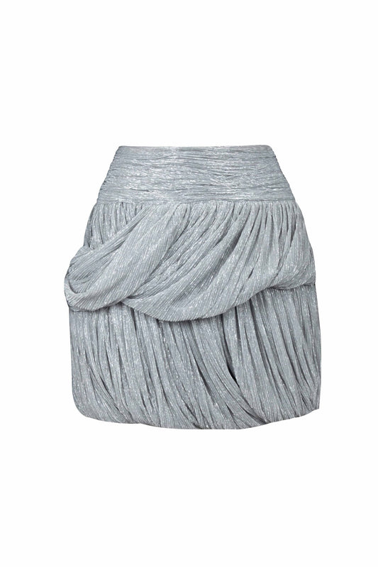Silver Lamé layered Pleats Mini Skirt