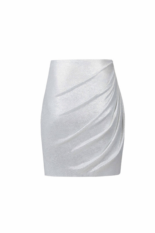 Ruched Silver Metallic Lycra Mini Skirt