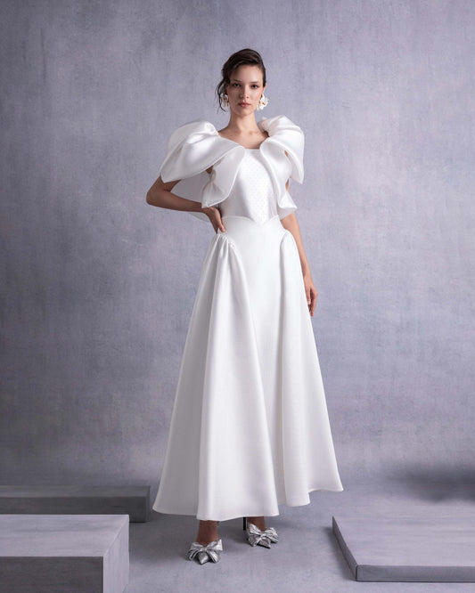 High-Waisted Off-White Flared Piqué Midi Skirt