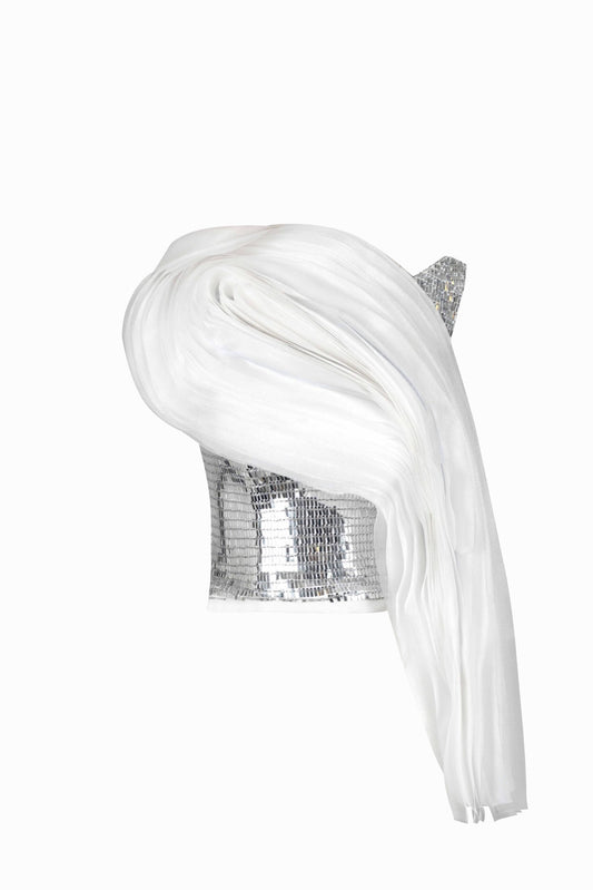 Shimmery Sequin Corset with Flowing Off-white Organza pannels