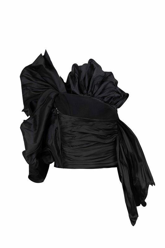 Voluminous Blooming Ruffles Taffeta Draped Top