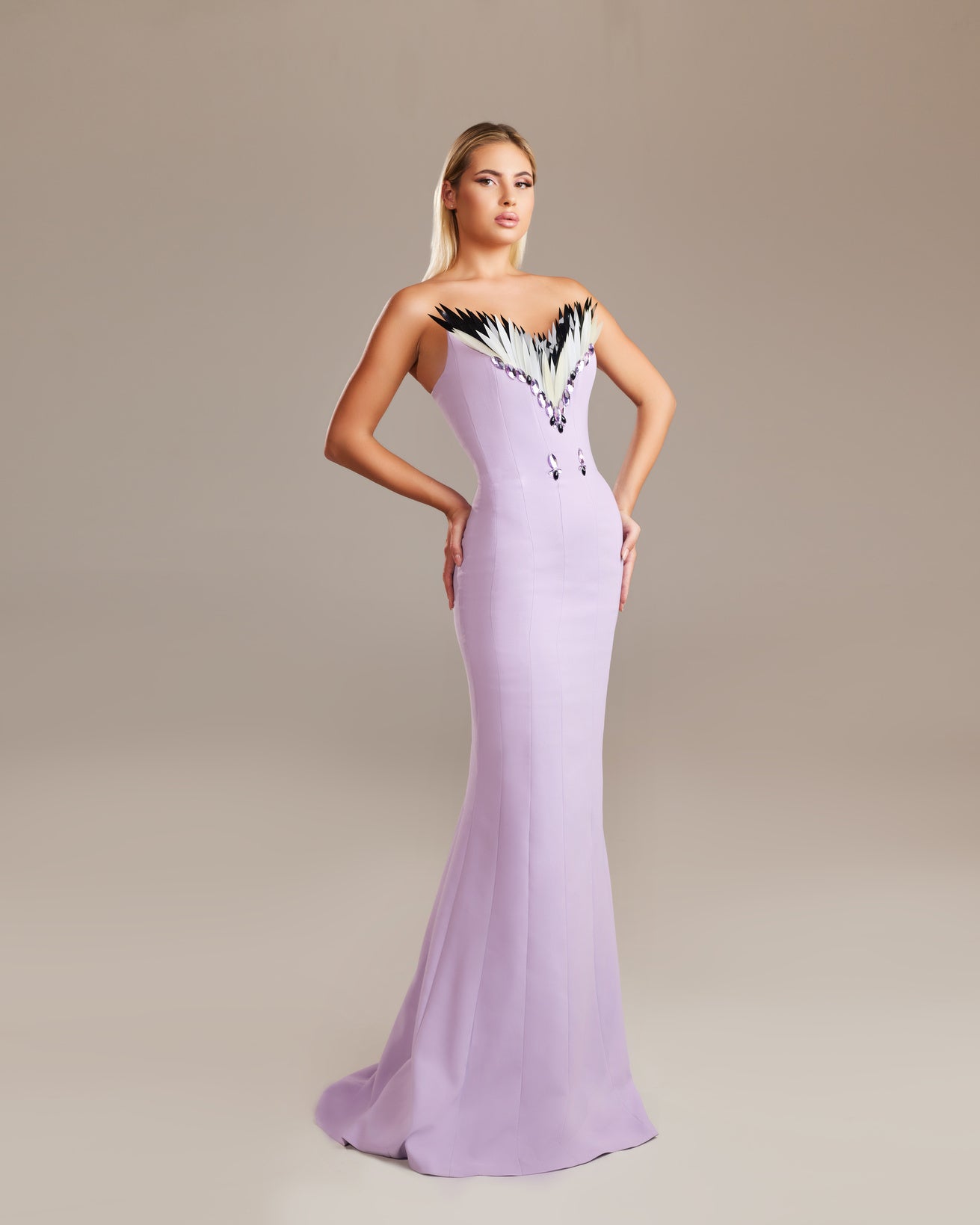 Mermaid Silhouette with Caped Off-The-Shoulder Sleeves