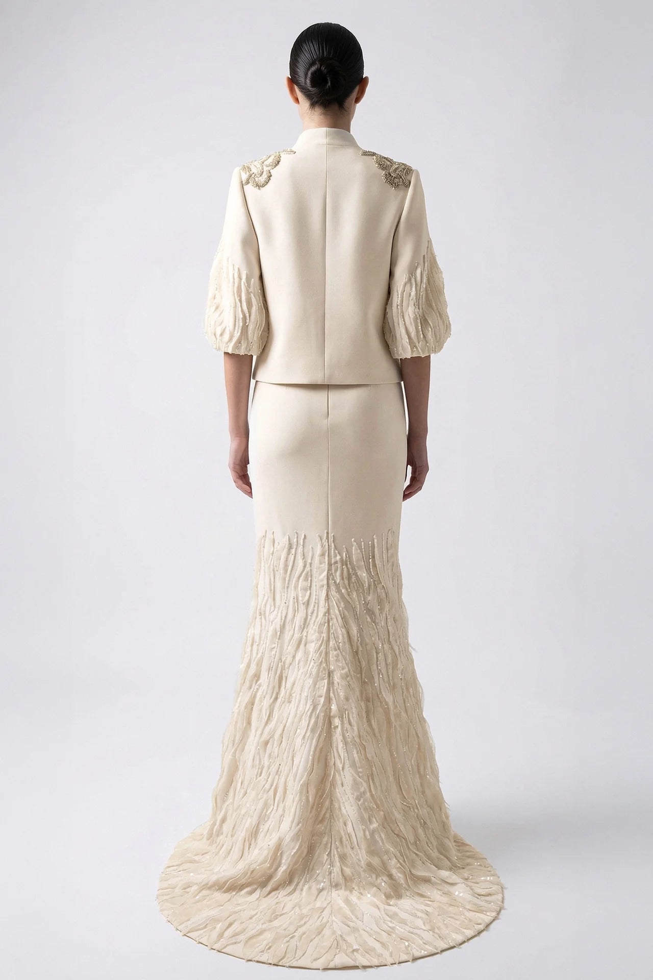 Embroidered Mermaid Gown with Cropped Jacket