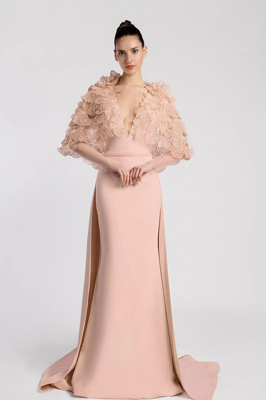 Fan Sleeve Evening Dress