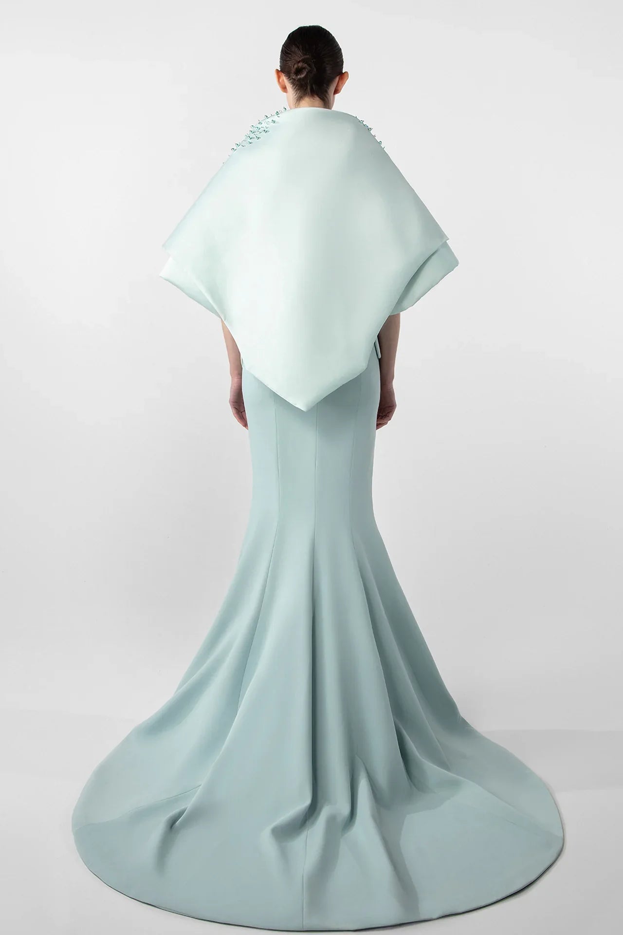 Fitted Mermaid Dress with Embroidered Cape