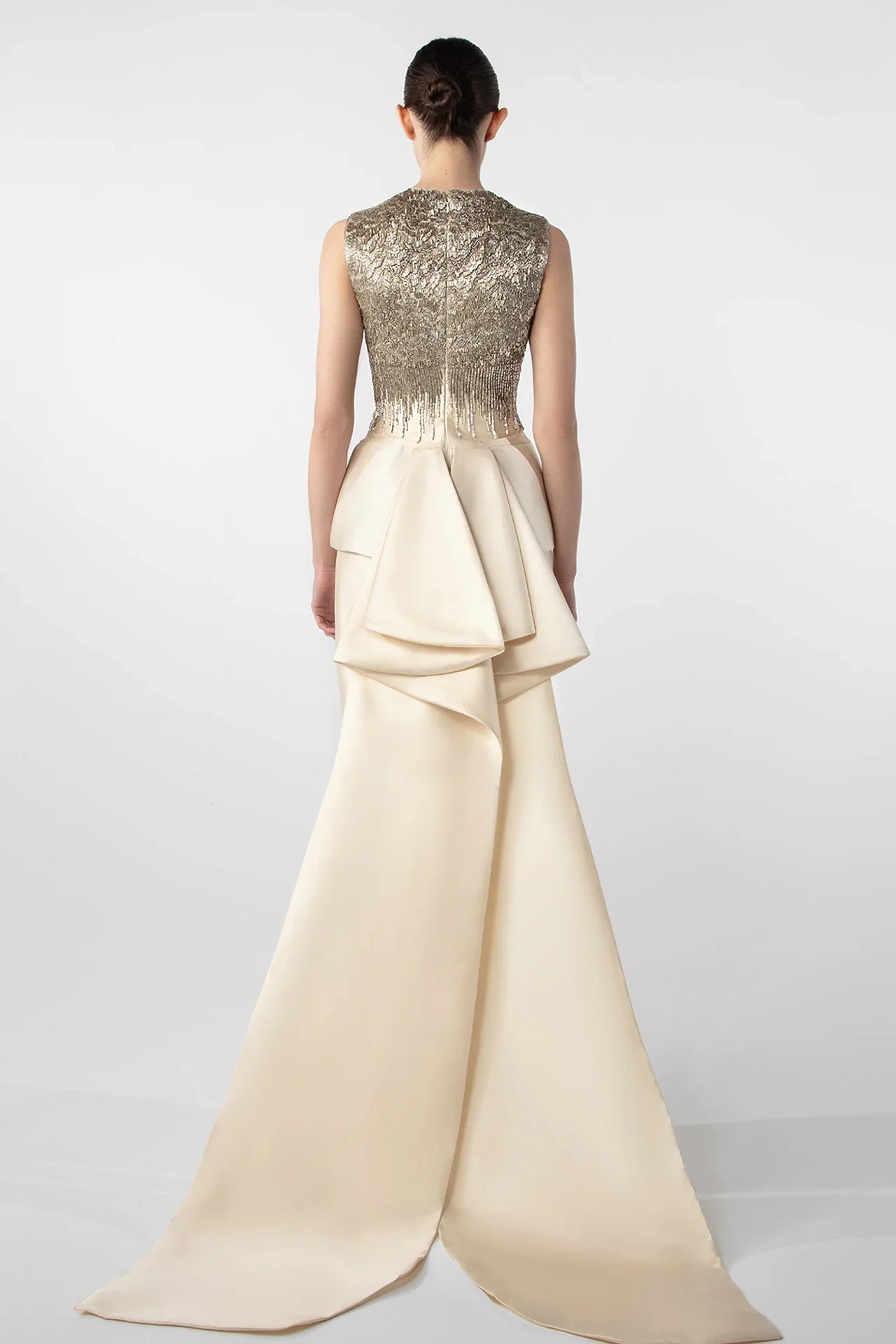 Two-Piece Column Dress with Hand-Embroidered Peplum