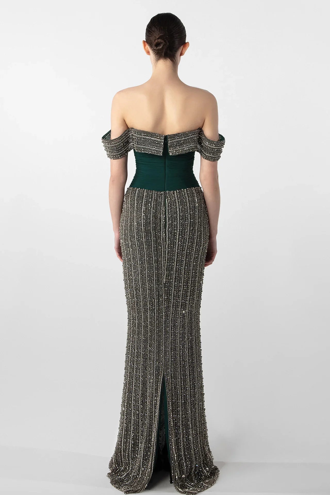Hand-Embroidered Off-Shoulder Gown