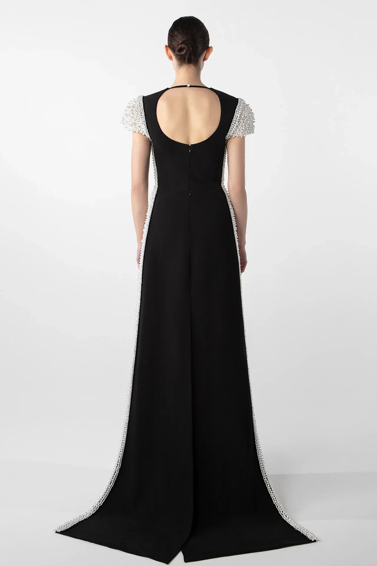 Pearl-Embroidered Gown with Contrasting Train