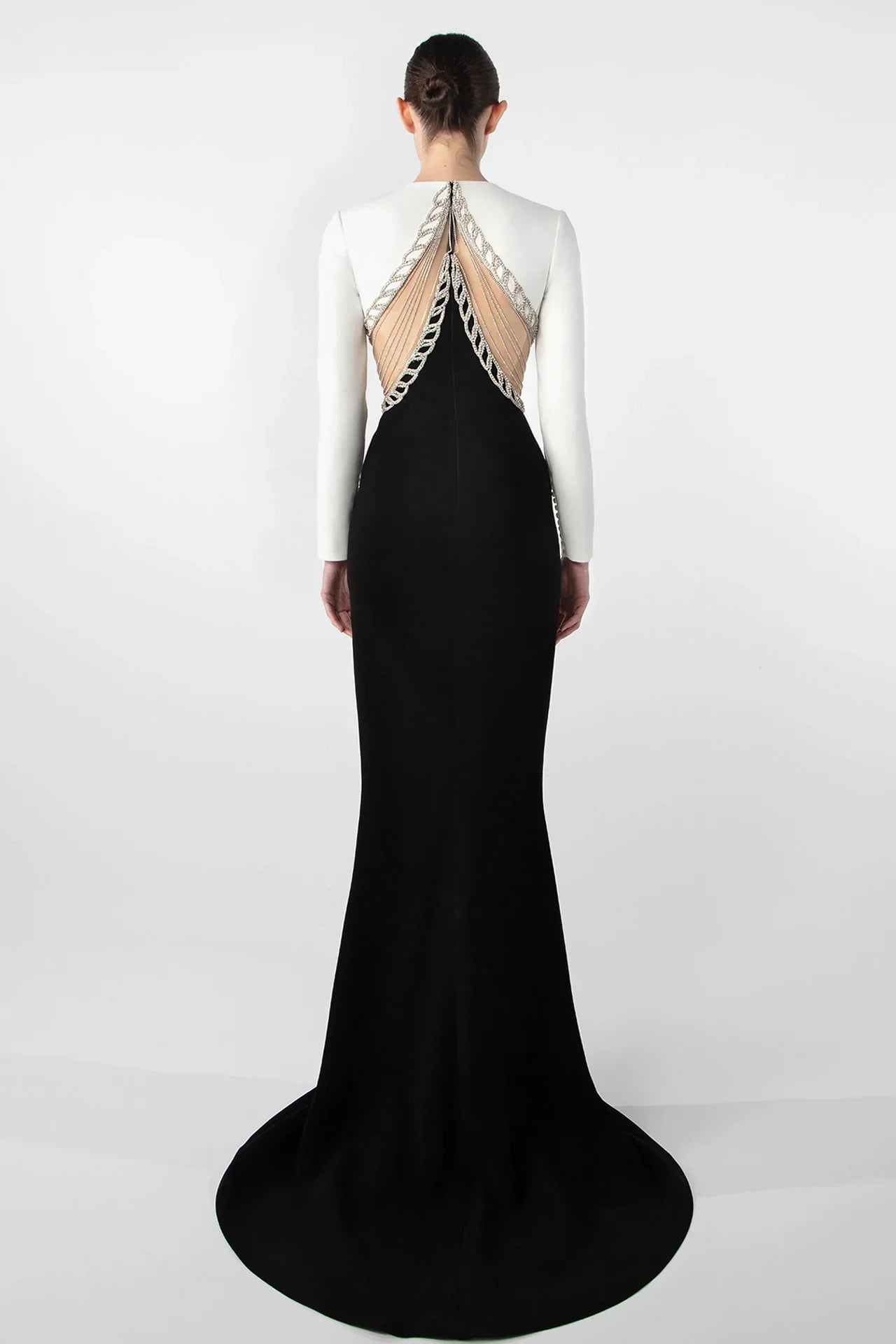 Elegant Crepe Gown with Embroidered Cutouts