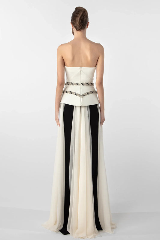 Corset Gown with Embroidery and Flowing Skirt