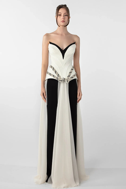 Corset Gown with Embroidery and Flowing Skirt