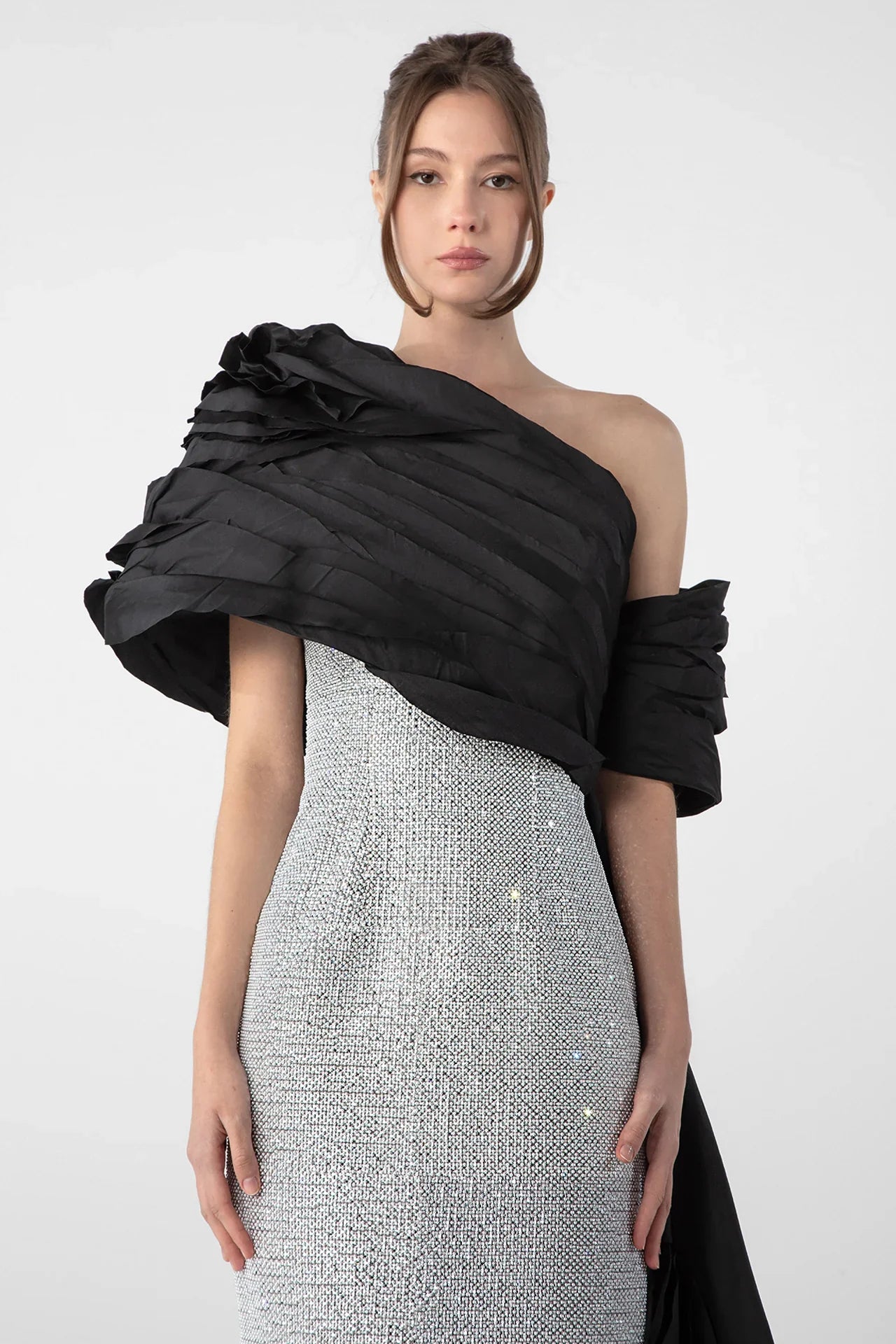 One-Shoulder Embroidered Column Gown