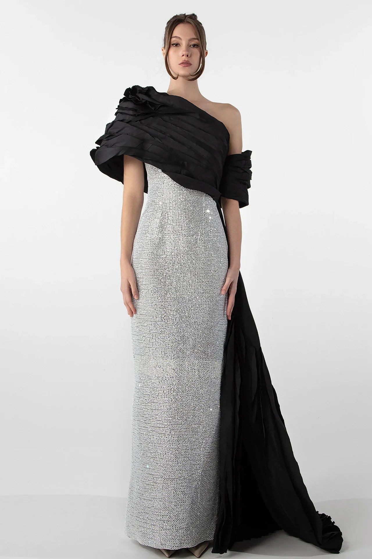 One-Shoulder Embroidered Column Gown