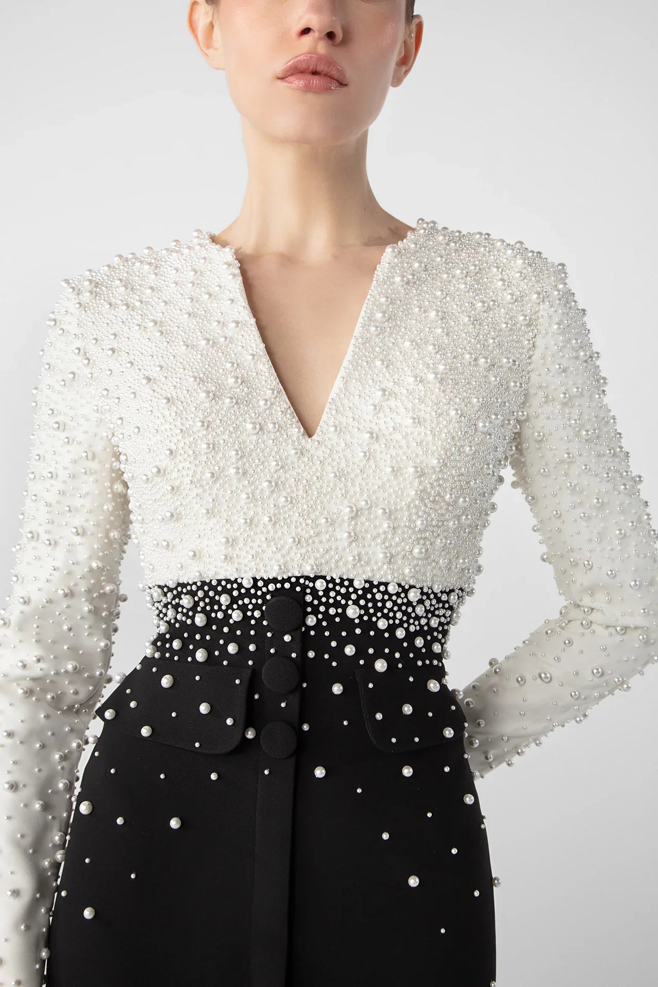 Pearl-Embroidered Crepe Gown