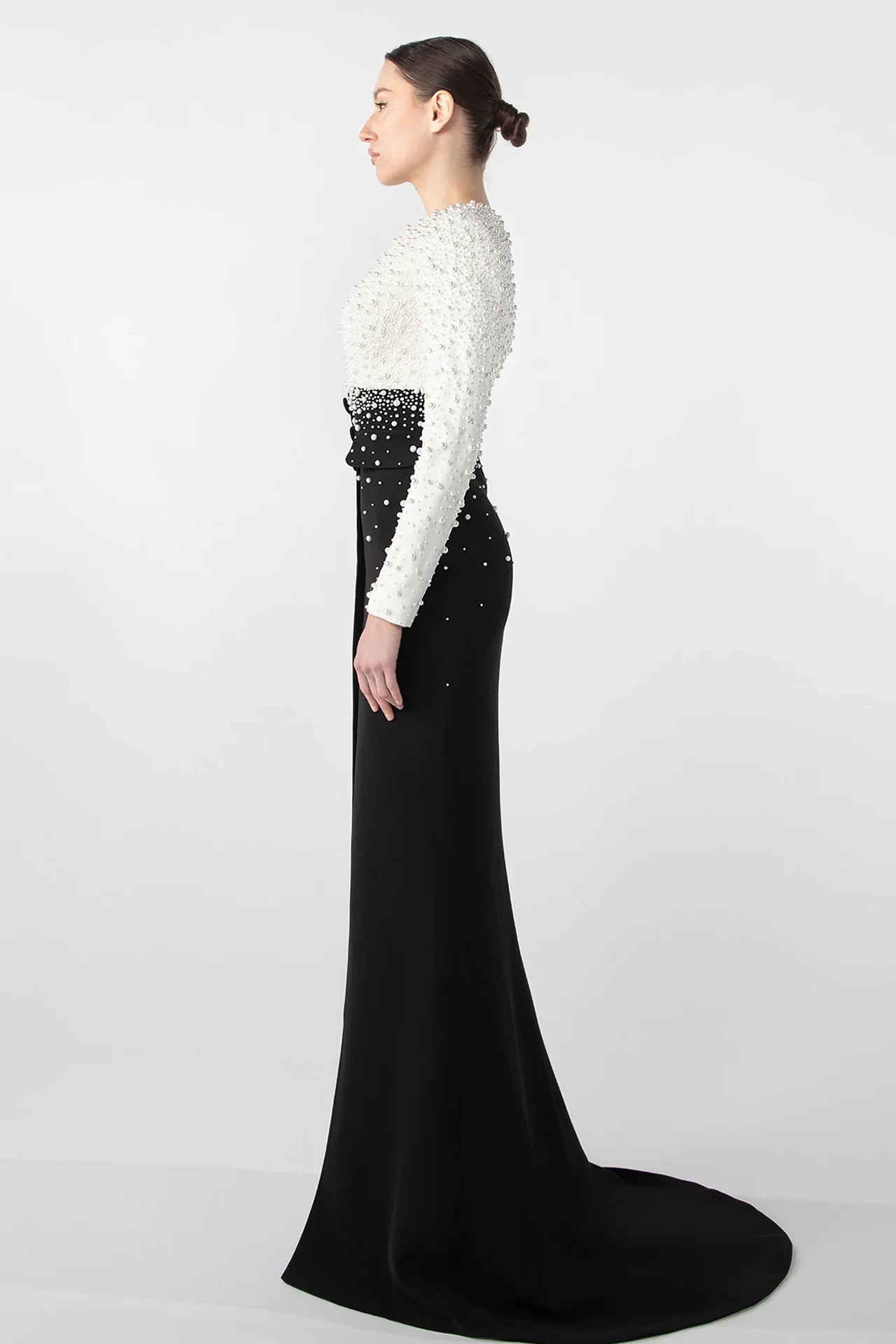Pearl-Embroidered Crepe Gown