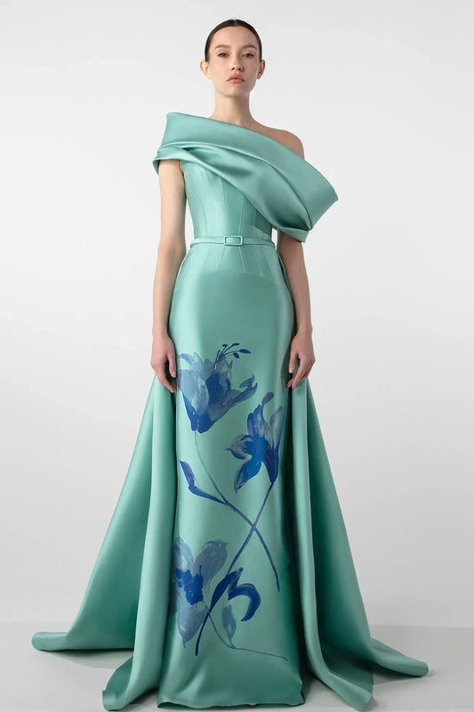 Pleated Corset Dress with Printed Detail