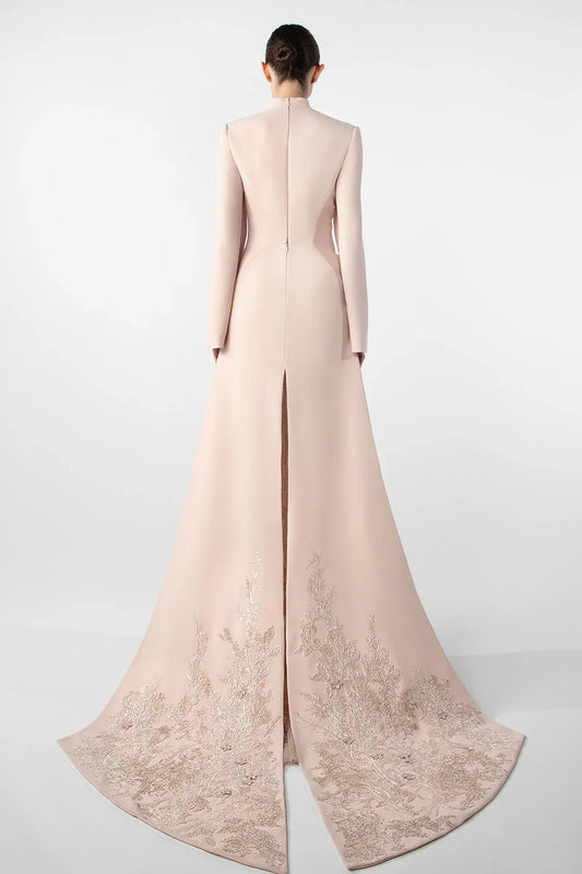 Embroidered Crepe Dress with Open Sleeves