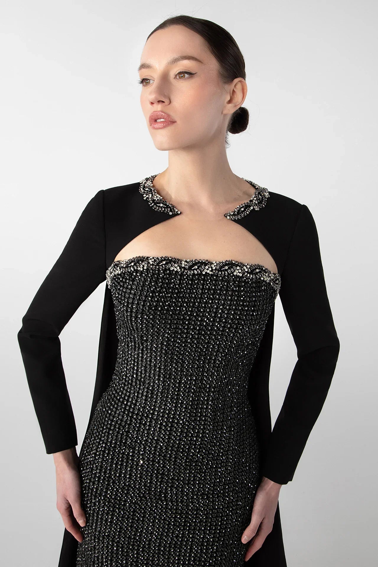 Embroidered Gown with Dramatic Train