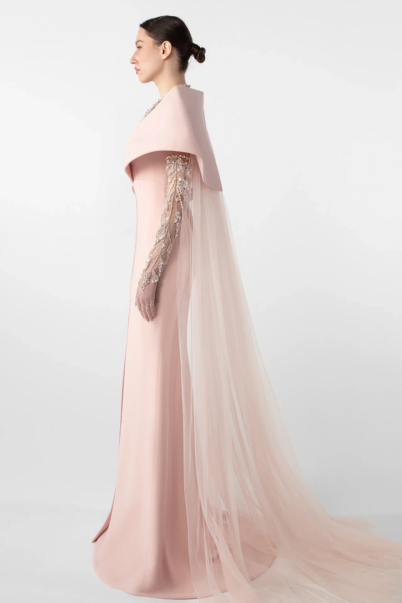 Hand-Embroidered Gloves and Crepe Mermaid Dress