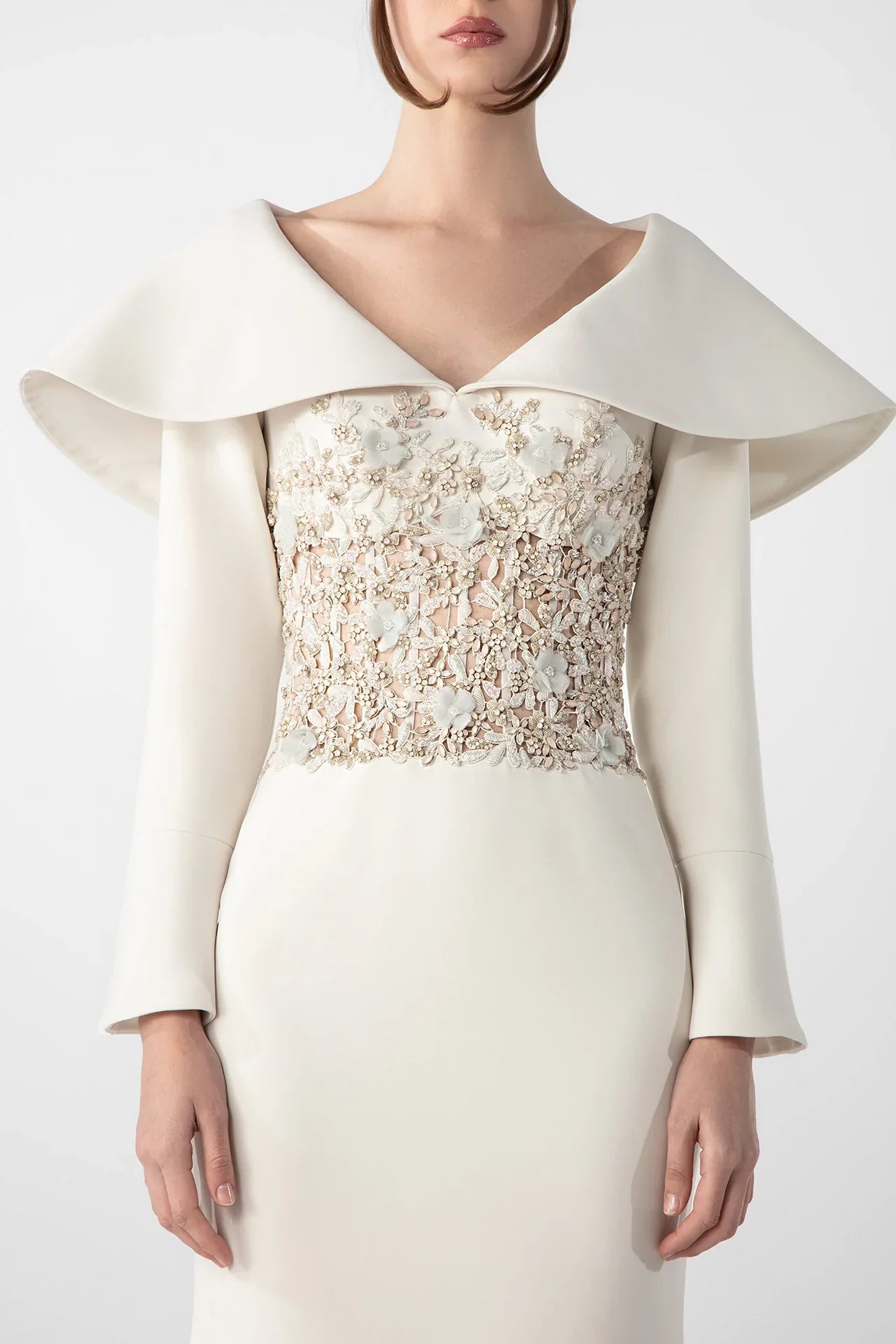 Mermaid Crepe Dress with Embroidered Bodice