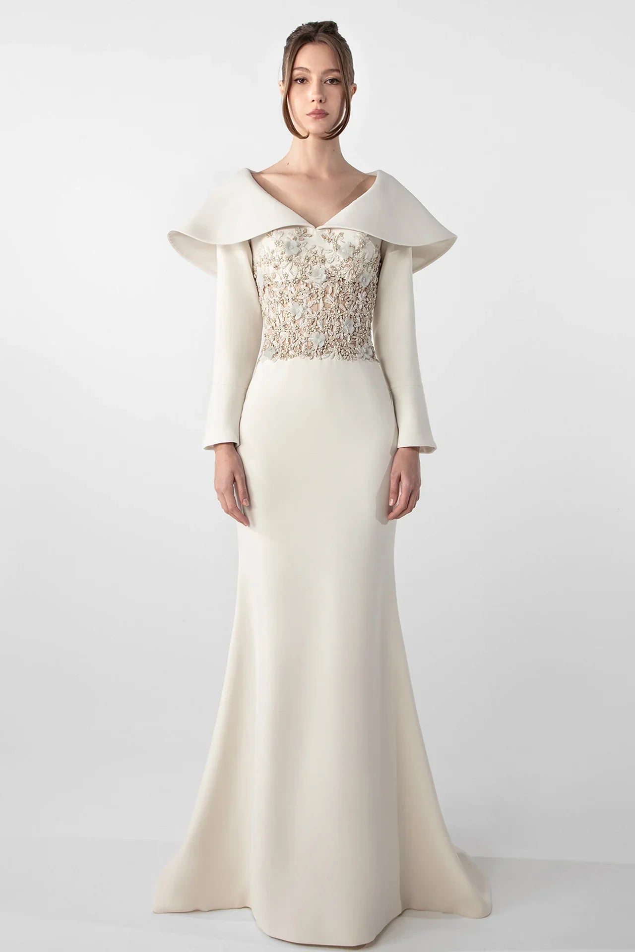 Mermaid Crepe Dress with Embroidered Bodice