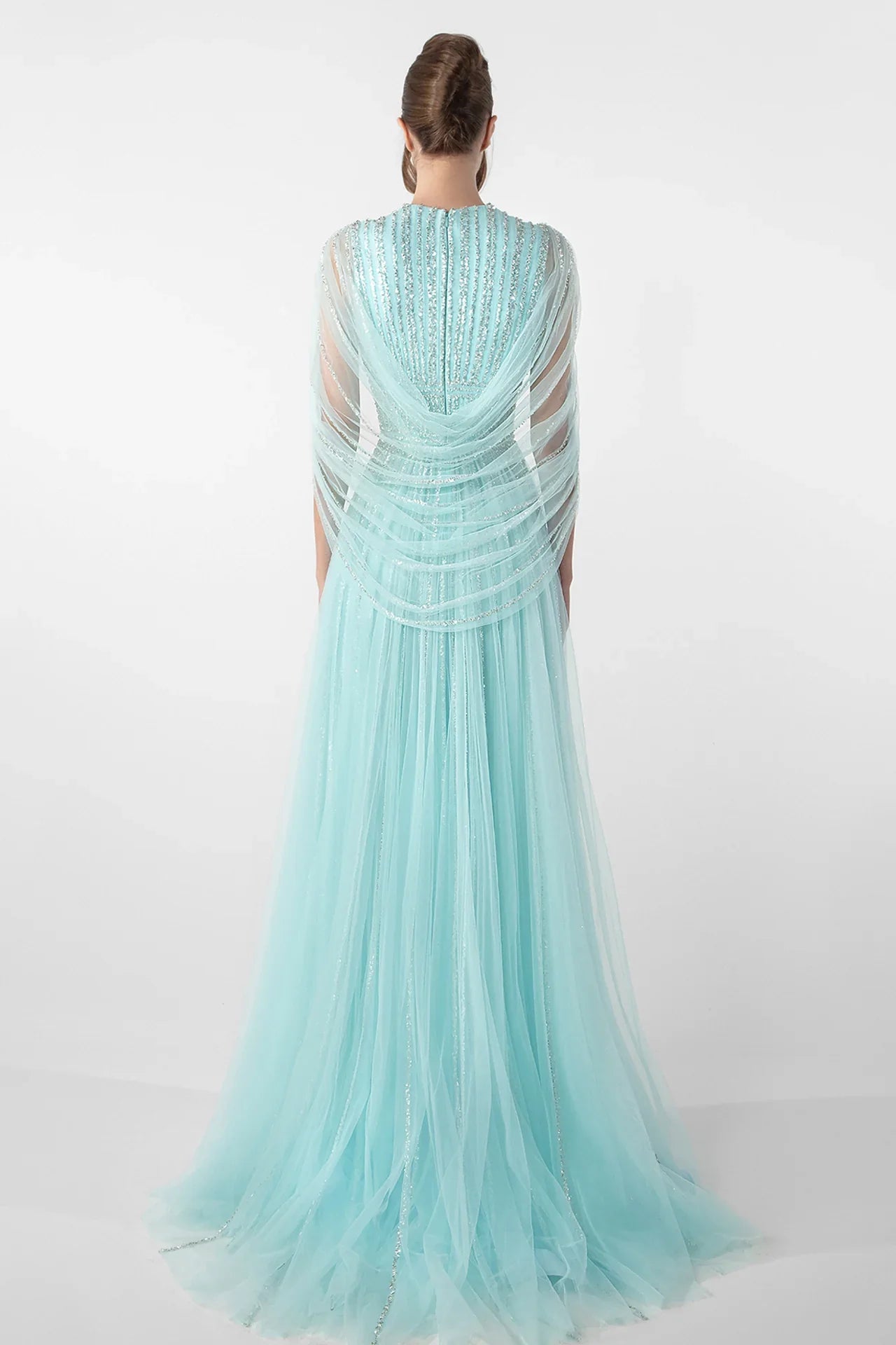 Embroidered Tulle Gown with Draped Bolero