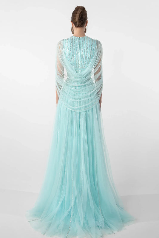 Embroidered Tulle Gown with Draped Bolero