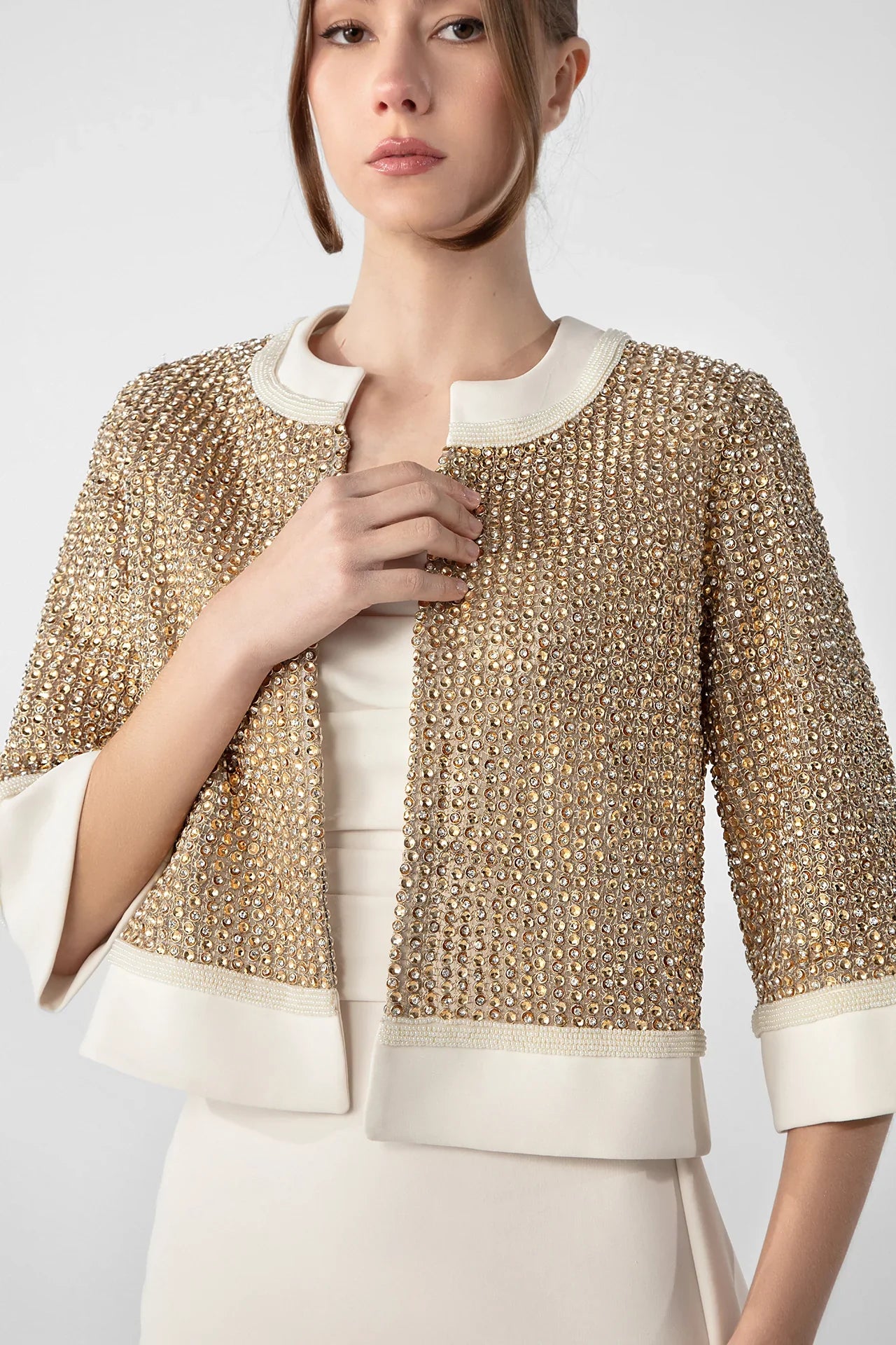 Crepe Dress with Hand-Embroidered Bolero