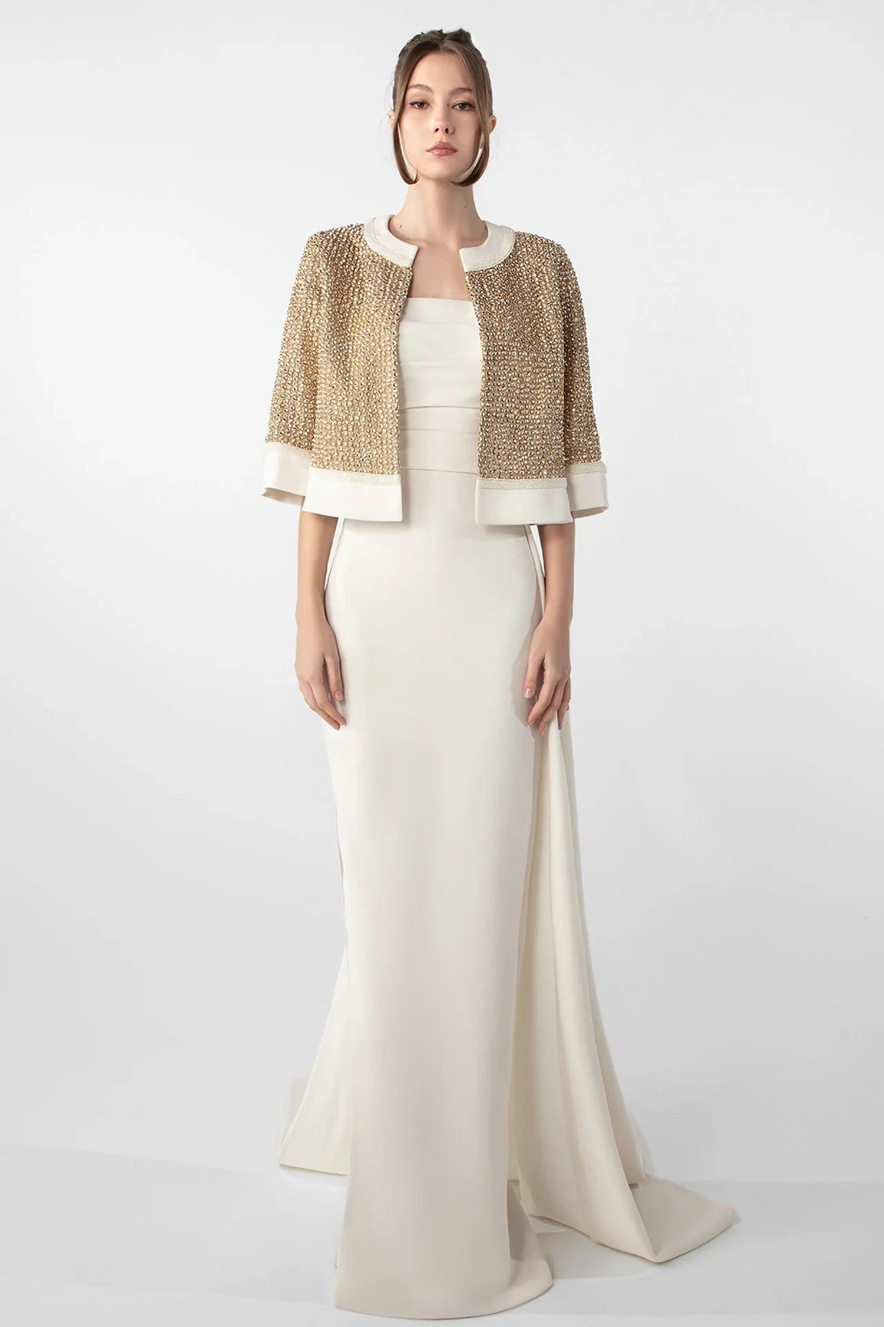 Crepe Dress with Hand-Embroidered Bolero