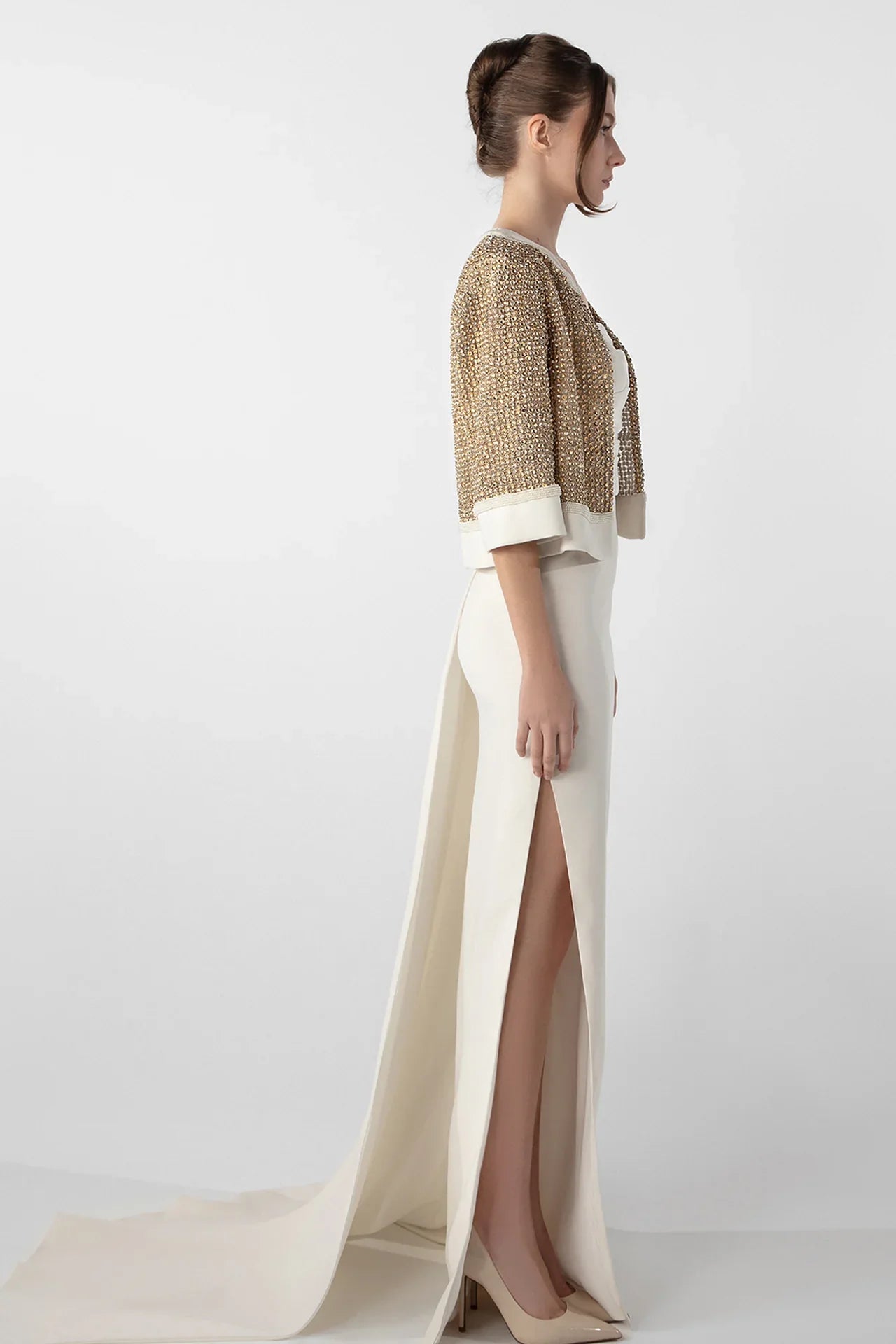 Crepe Dress with Hand-Embroidered Bolero