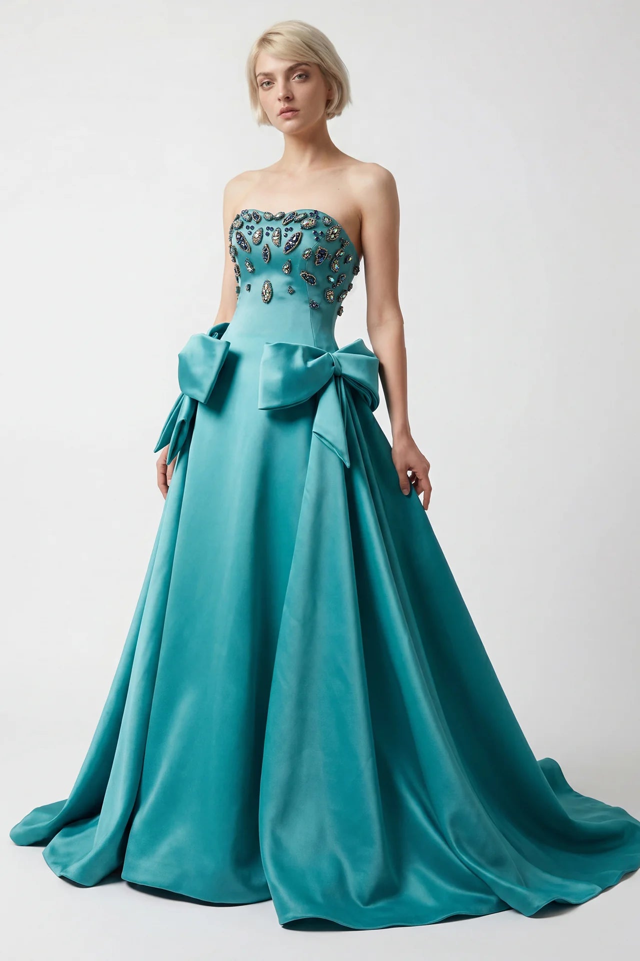 Strapless Embellished Bow Gown