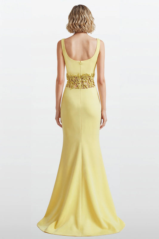 Fitted Gown with Embroidered Waist Detail