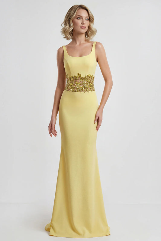 Fitted Gown with Embroidered Waist Detail